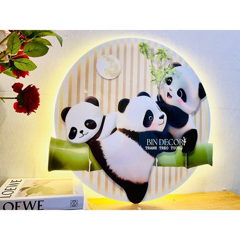 (ẢNH THẬT) Tranh treo tường đèn led gấu trúc dễ thương 1 trang trí decor kèm đinh