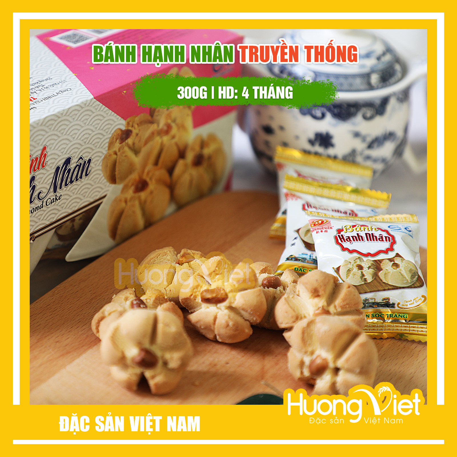 Đặc Sản Sóc Trăng - Bánh Hạnh Nhân Hộp Giấy 300G, Bánh Hạnh Nhân Tân Huê Viên Sóc Trăng, Bánh Bột Đậu, BáNh KẹO ĂN VặT Sài Gòn