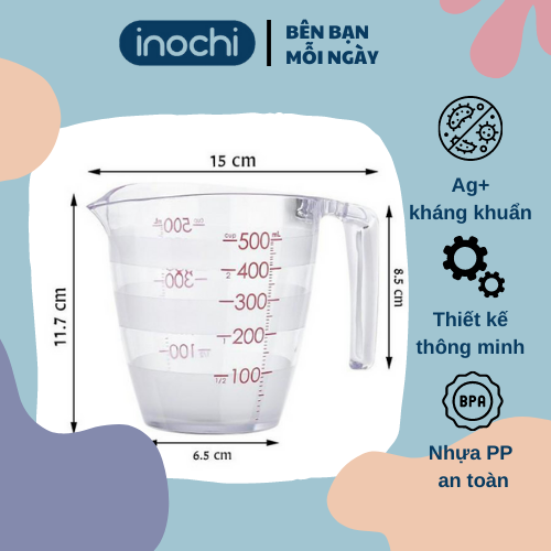 Cốc đong ml Inochi Yoko nhựa định lượng 200ml &amp; 500ml dung dịch chia vạch dụng cụ đo lường nhà bếp thông minh