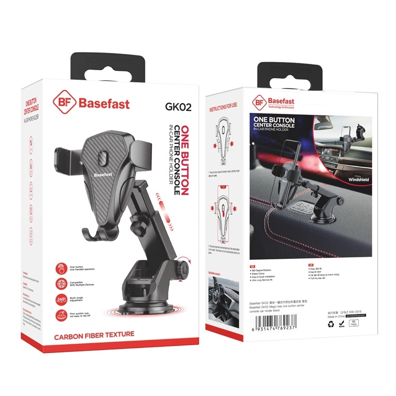 Giá đỡ điện thoại kẹp trên Taplo kính chắn gió trên ô tô Basefast GK02 -Hàng Chính Hãng