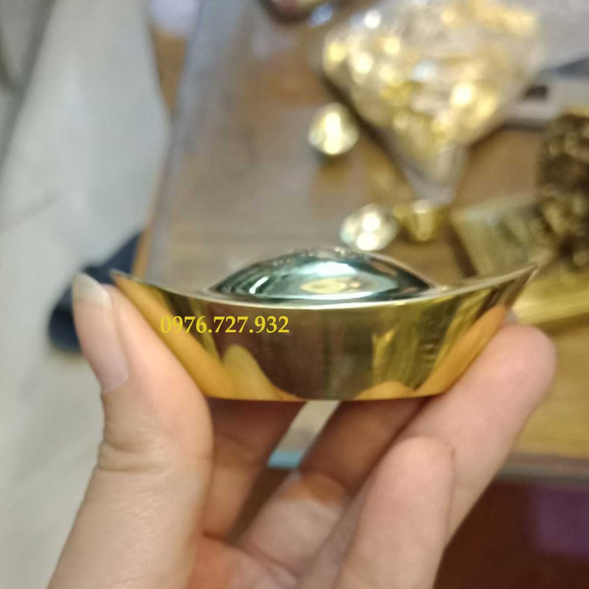 Thỏi vàng bằng đồng dài 6cm, thỏi vàng phong thủy, thỏi vàng cầu tài lộc