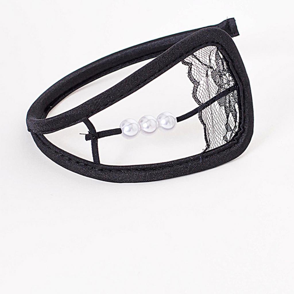 2 Pieces Sexy Sheer Lace and Pearls C String Thong Invisible Underwear for Women