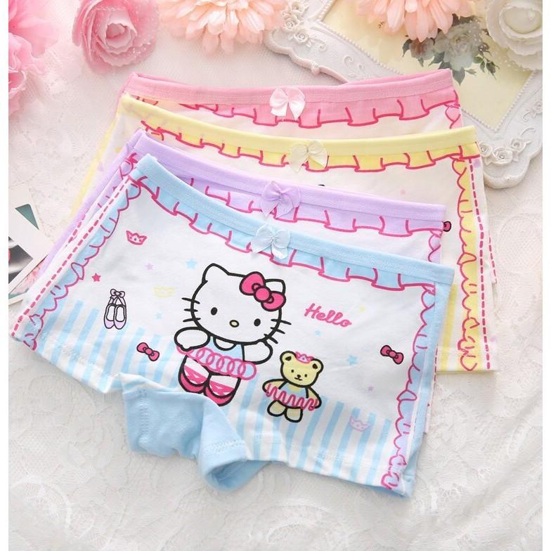 Set 4 quần lót đùi cho bé hình hoạt hình đáng yêu, Quần lót đùi cotton mềm mại cho bé gái