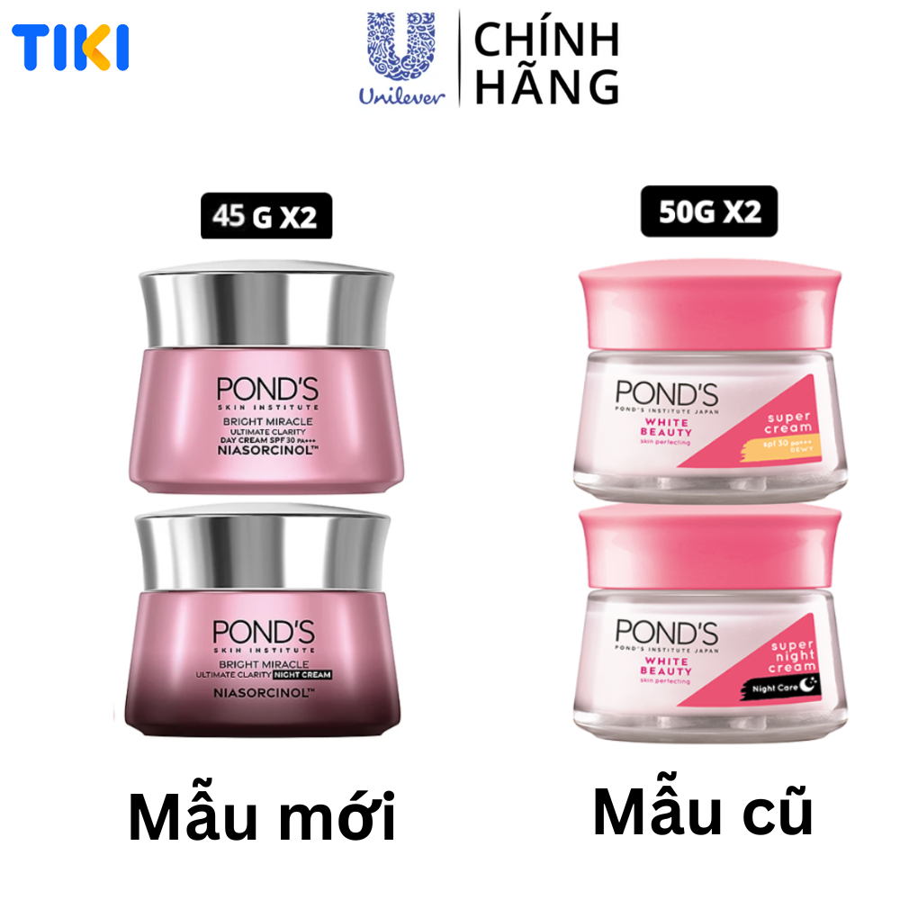 (Mẫu mới) Bộ Đôi Kem Dưỡng Da Ngày Và Đêm Trắng Hồng Rạng Rỡ Pond's White Beauty (45g)