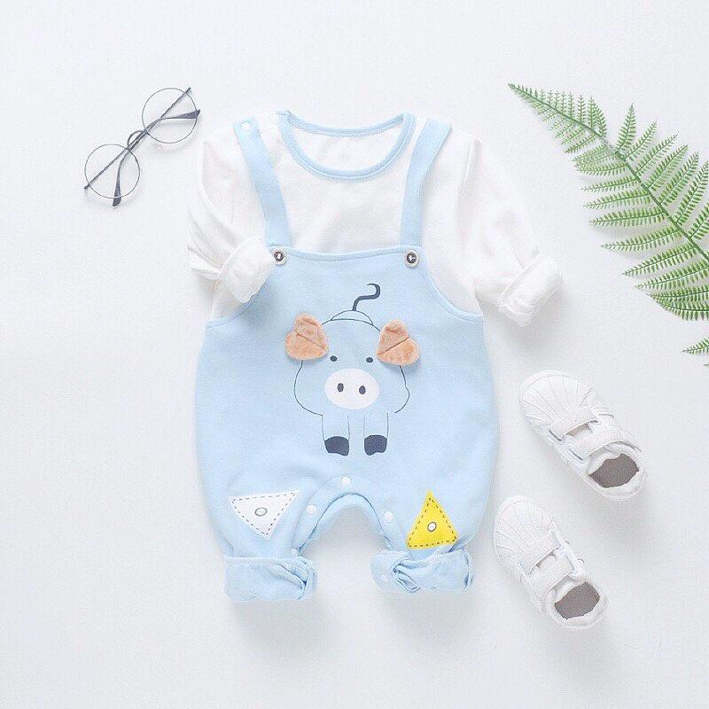 Body Yếm Dài Tay XANH DƯƠNG cho Bé Trai Bé Gái mẫu quần áo trẻ em chất Cotton xịn mịn từ 3-12kg