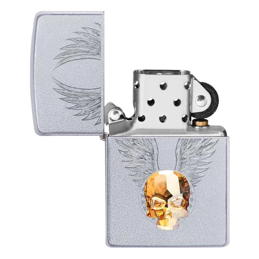 Bật Lửa Zippo 49034 – Zippo Gold Skull Design Swarovski Satin Chrome