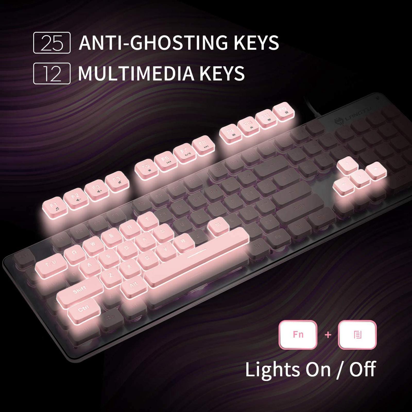 Membrane Gaming Keyboard  Panel Keyboard  Pink white light