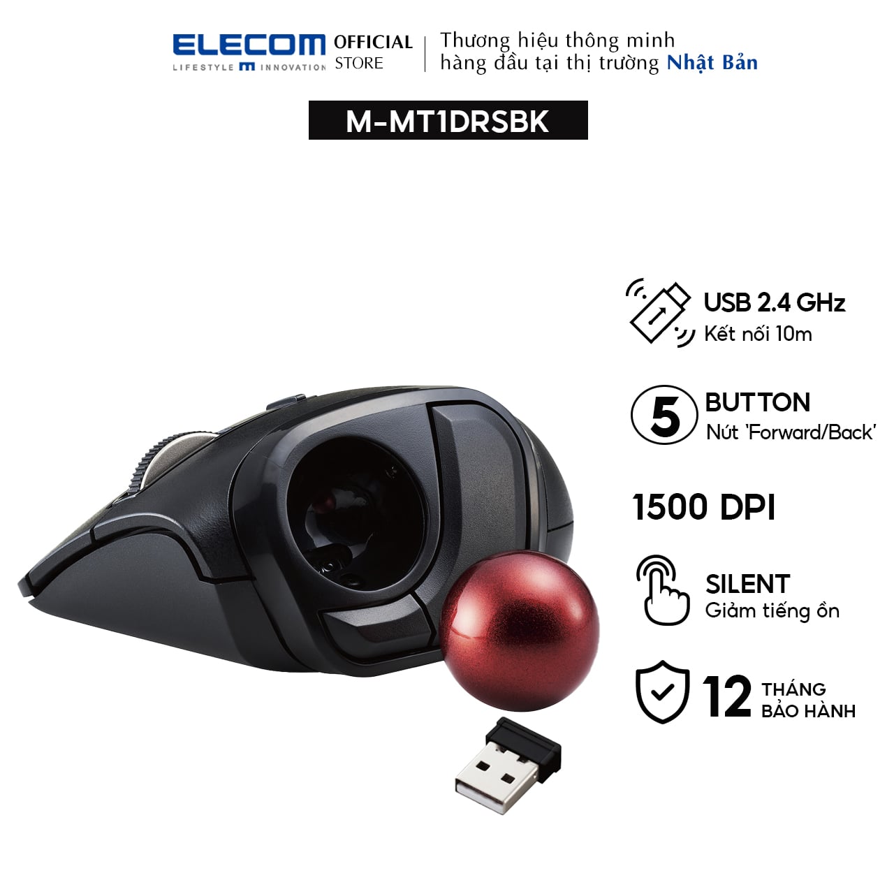 Chuột bi không dây yên tĩnh ELECOM M-MT1DRSBK - Hàng chính hãng