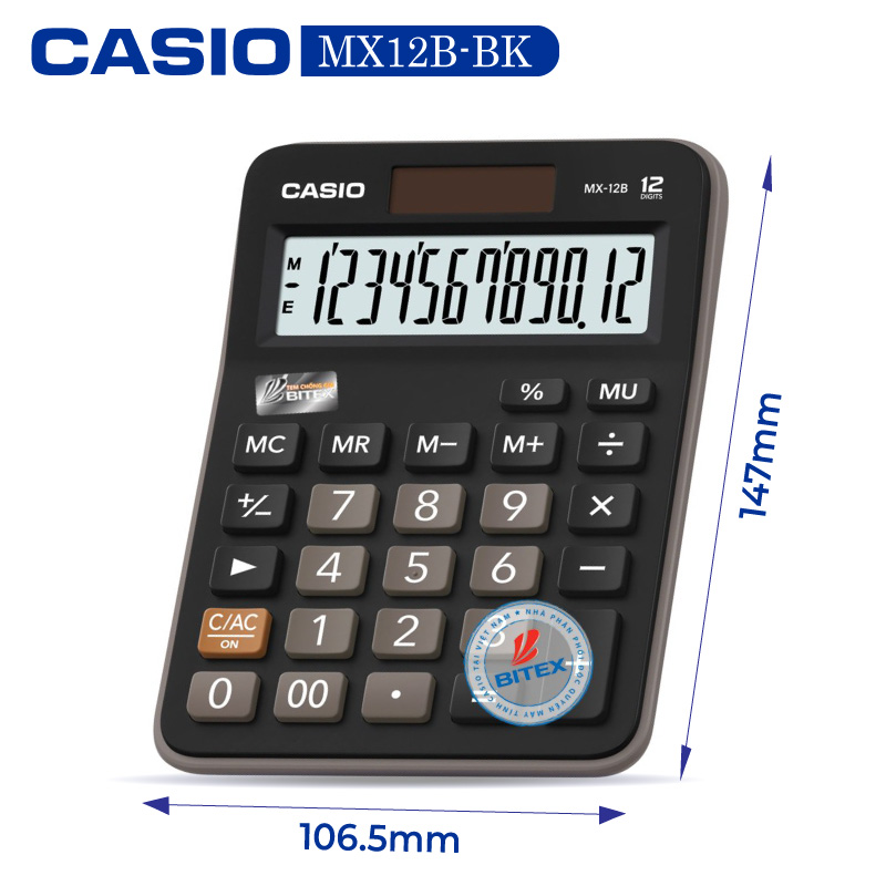 Máy tính Casio MX-12B, Bảo hành 7 năm - Giao màu ngẫu nhiên - Hàng chính hãng Bitex