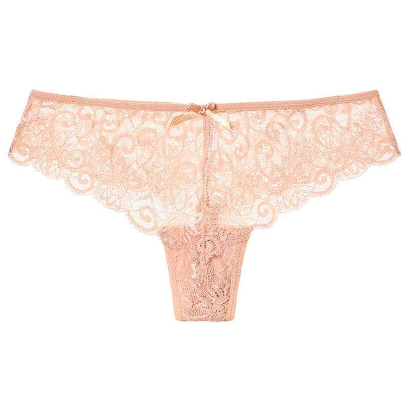 Lace Thong Women Sexy Underwear Low Waist Panties Ice Silk Material Embroidery Floral Comfortable Breathable S-XXL