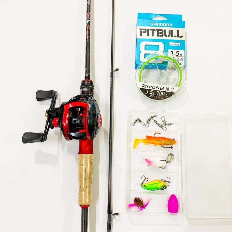 Bộ cần câu lure ngang carbon Red Scopion máy câu ngang Black Zed tặng bộ mồi câu và dây pe - TAY QUAY BÊN PHẢI 1m8