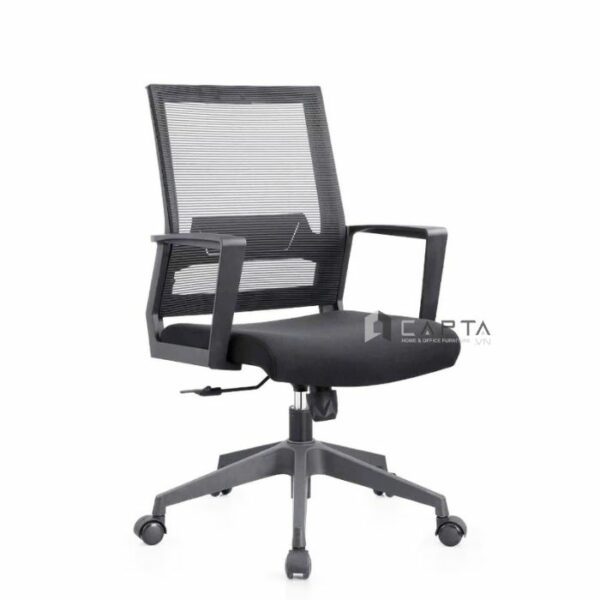 Ghế nhân viên lưng lưới CE4554-M Nội thất Capta Ghế ngồi làm việc ngã gật gù thư giãn lưng lưới nệm vải khung nhựa đen tay nhựa vòng chân nhựa đen có bánh xe office chair hcm