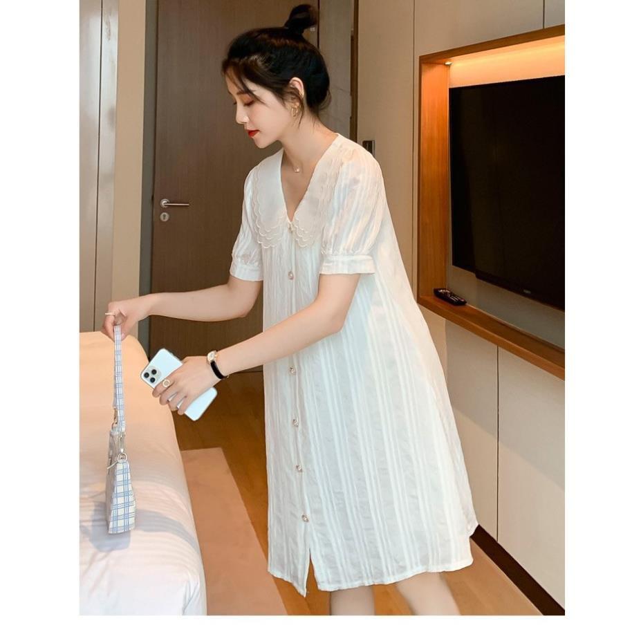 Váy bầu thiết kế️đầm bầu mặc đi làm đi chơi đều được️chất kẻ hàn siêu mát️váy cho bà bầu free size (43-68kg)