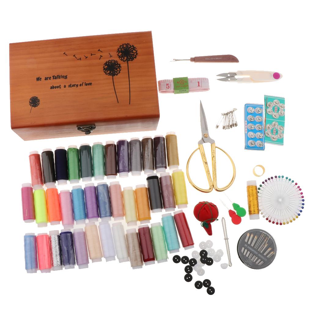 Vintage Sewing Kits with Wooden Storage Box DIY Sewing Accessories Supplies