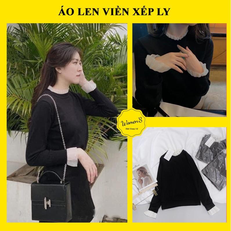 Áo len basic viền xếp ly trắng
