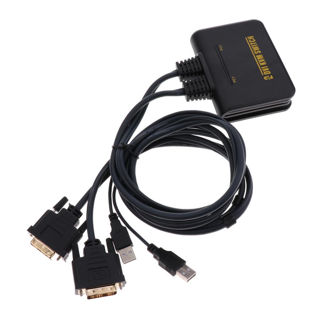 2-Port USB KVM Switch Converter with Cable for Mouse Keyboard Black