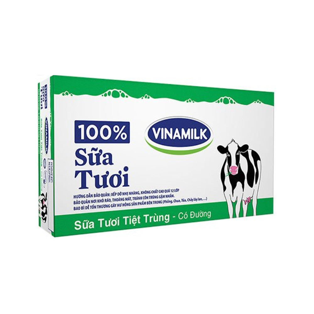 THÙNG 48 HỘP SỮA TƯƠI TIỆT TRÙNG VINAMILK 100% CÓ ĐƯỜNG 110ML