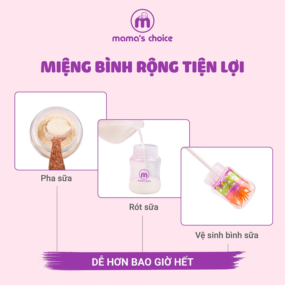 Bình trữ sữa cổ rộng Mama's Choice 180ml | Bình sữa đa năng cho mẹ và bé | Đựng sữa mẹ, sữa bột cho bé | Hàng chính hãng