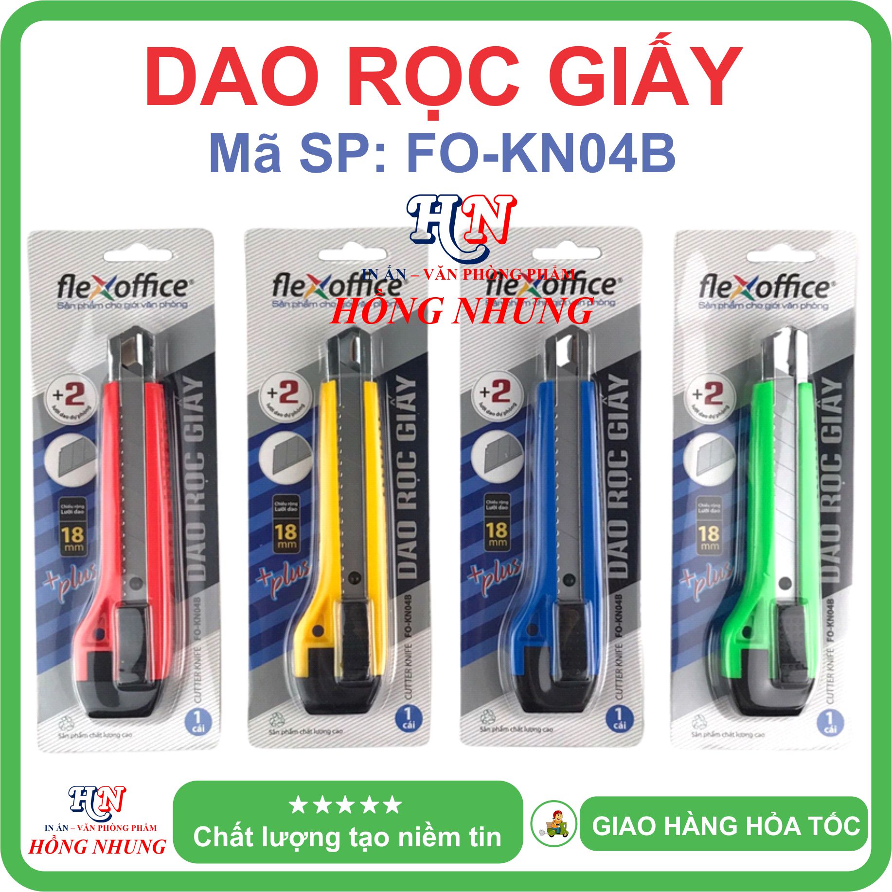 [SALE] Dao Rọc Giấy Flexoffice FO-KN04B / KN02B, Chiều Rộng Lưỡi Dao 18mm, Mẫu Mã Đẹp, Bao Bì Sang Trọng