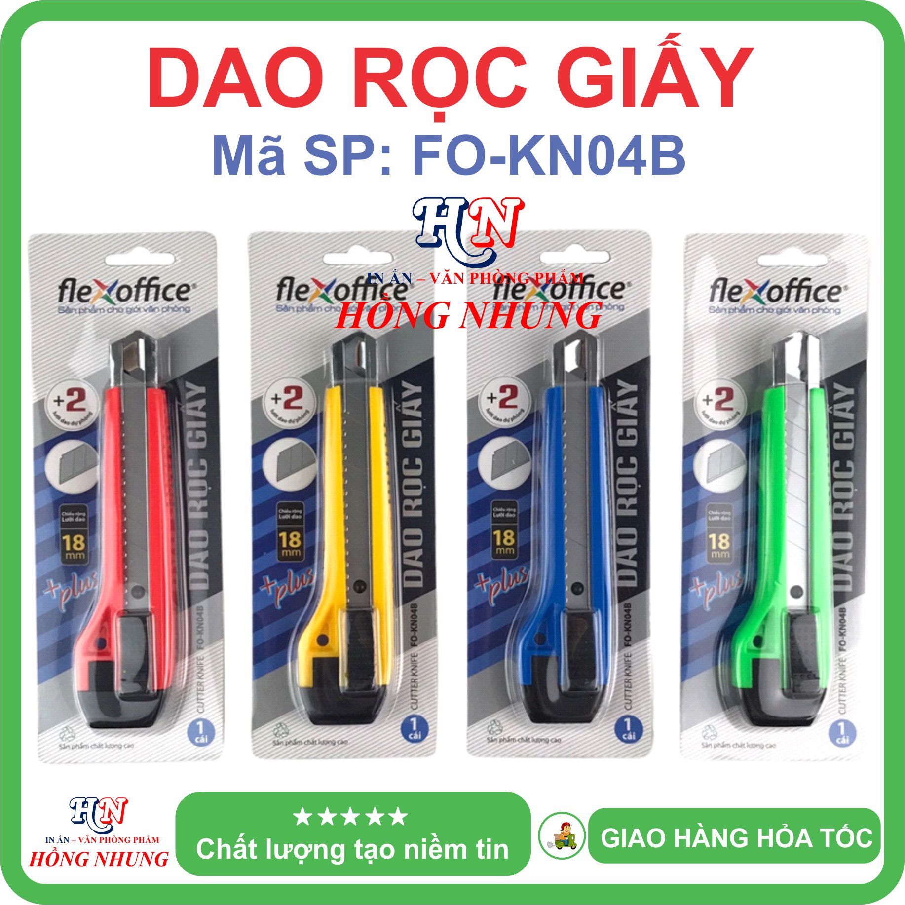 [SALE] Dao Rọc Giấy Flexoffice FO-KN04B / KN02B, Chiều Rộng Lưỡi Dao 18mm, Mẫu Mã Đẹp, Bao Bì Sang Trọng