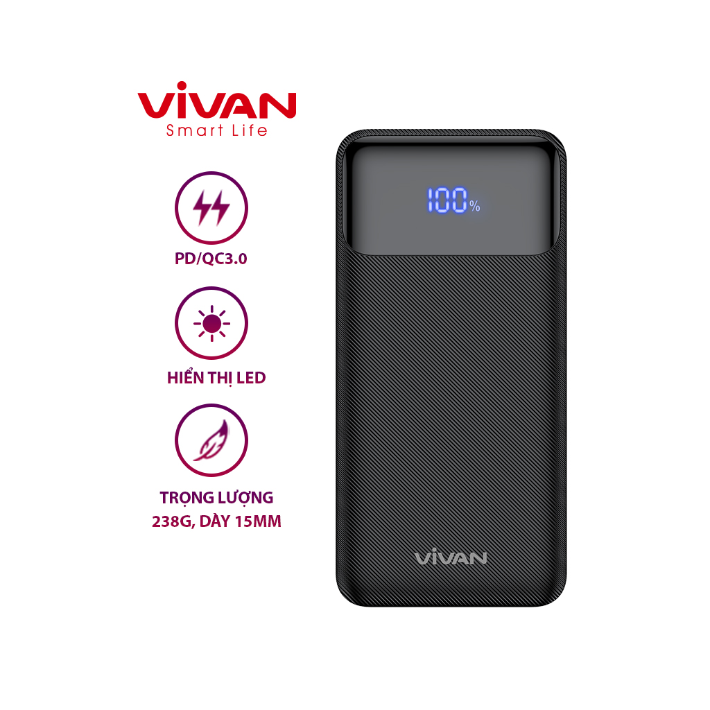 Pin Sạc Dự Phòng 10000mAh VIVAN VPB-X10 Sạc Nhanh PD/QC 3.0 20W - Output Type C & USB - Hàng chính hãng
