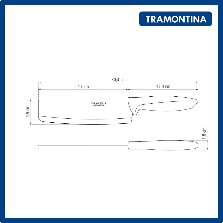 Dao bếp dao thái thịt Tramontina PLENUS 23444 đầu vuông bằng thép không gỉ cán nhựa PP cao cấp lưỡi 17cm nhập khẩu Brazil