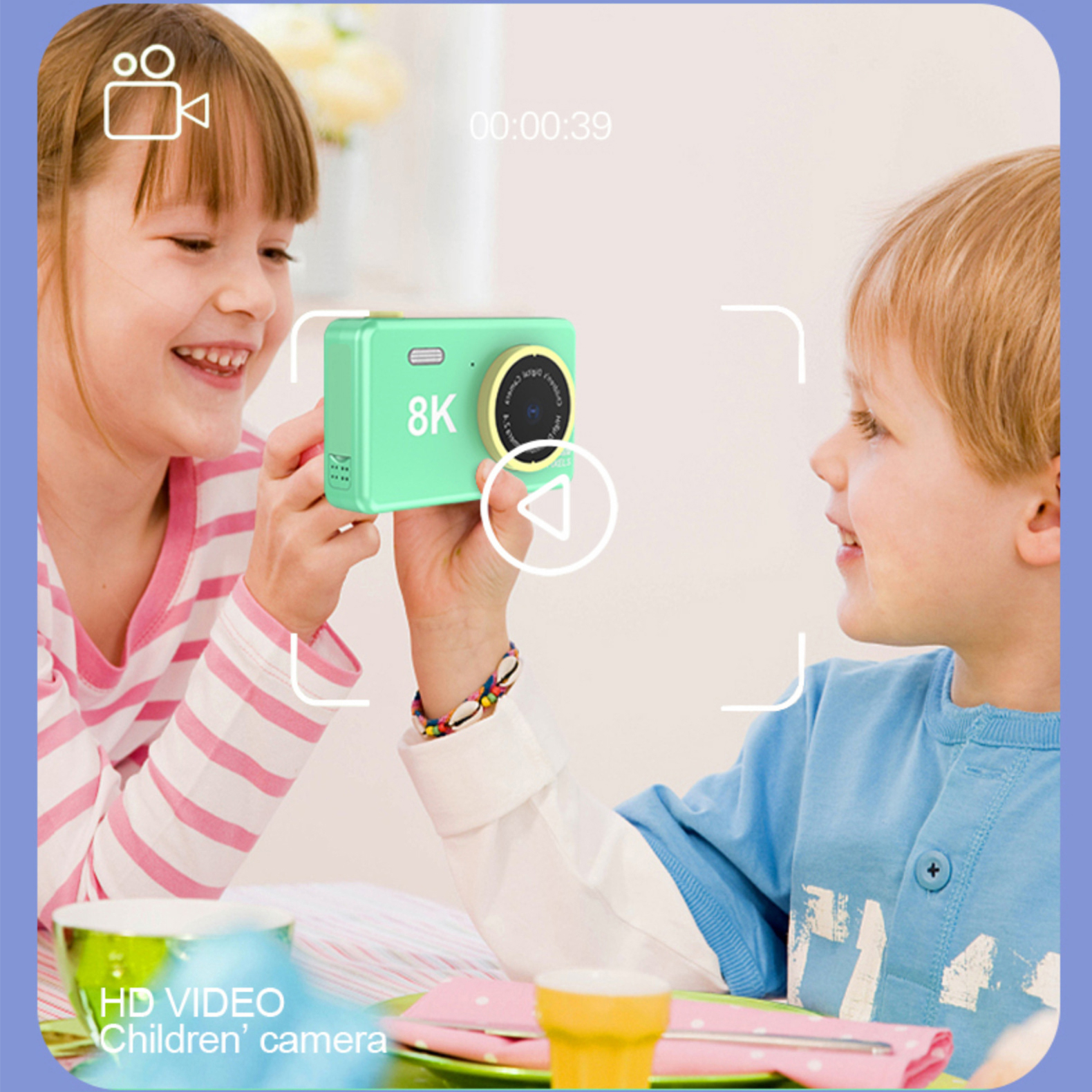 Máy ảnh di động kĩ thuật số cho trẻ em, máy ảnh HD 8K, có đèn flash, ghi lại từng khoảnh khắc đáng nhớ - D1636