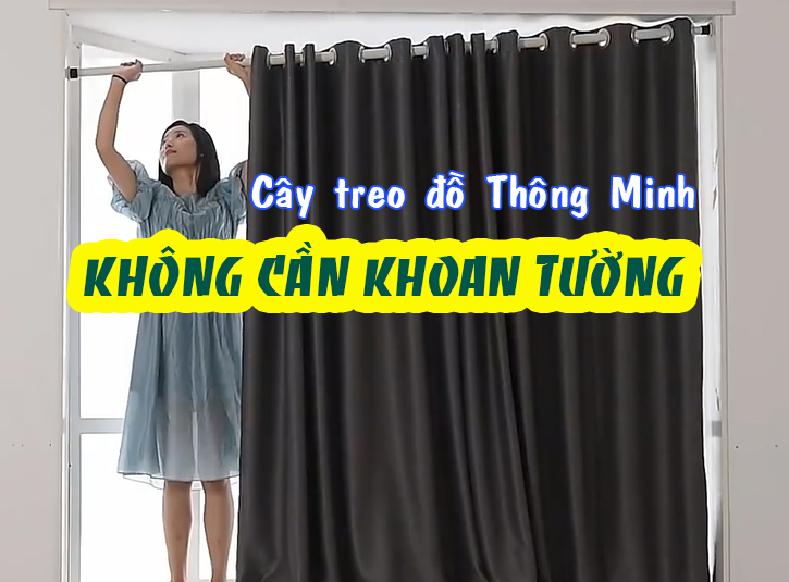 size dài T7 (dao động từ 2.11m ~ 2.51m) - Cây treo quần áo gắn tường KHÔNG KHOAN, Thanh treo Đa Năng