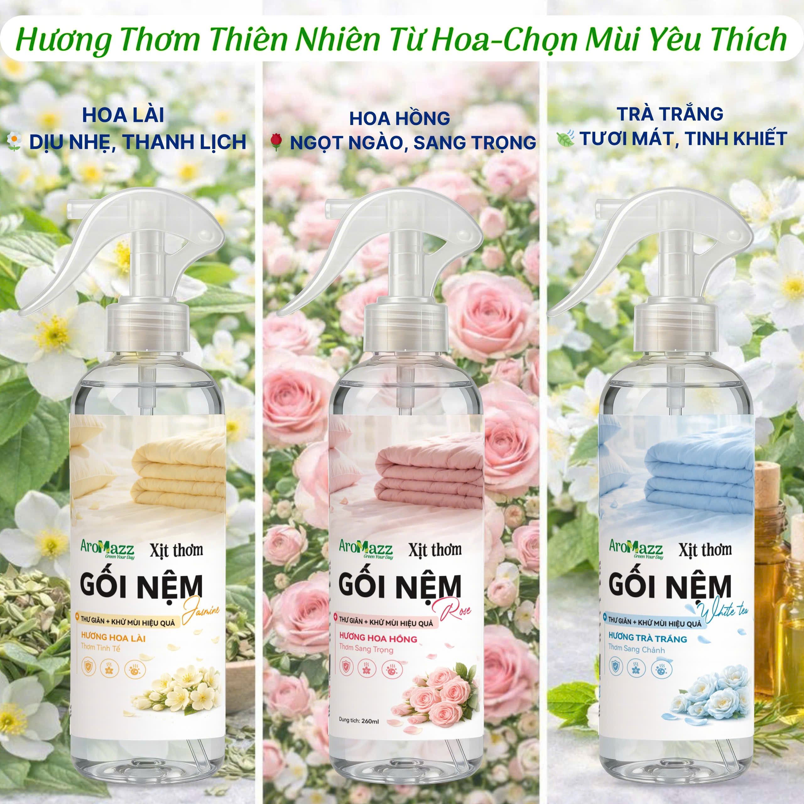Xịt Thơm Chăn Ga Gối Nệm AroMazz, Khử Mùi Chăn Ga Gối Nệm Thư Giãn Ngủ Ngon Thành Phần Lành Tính An Toàn Sử Dụng Hàng Ngày