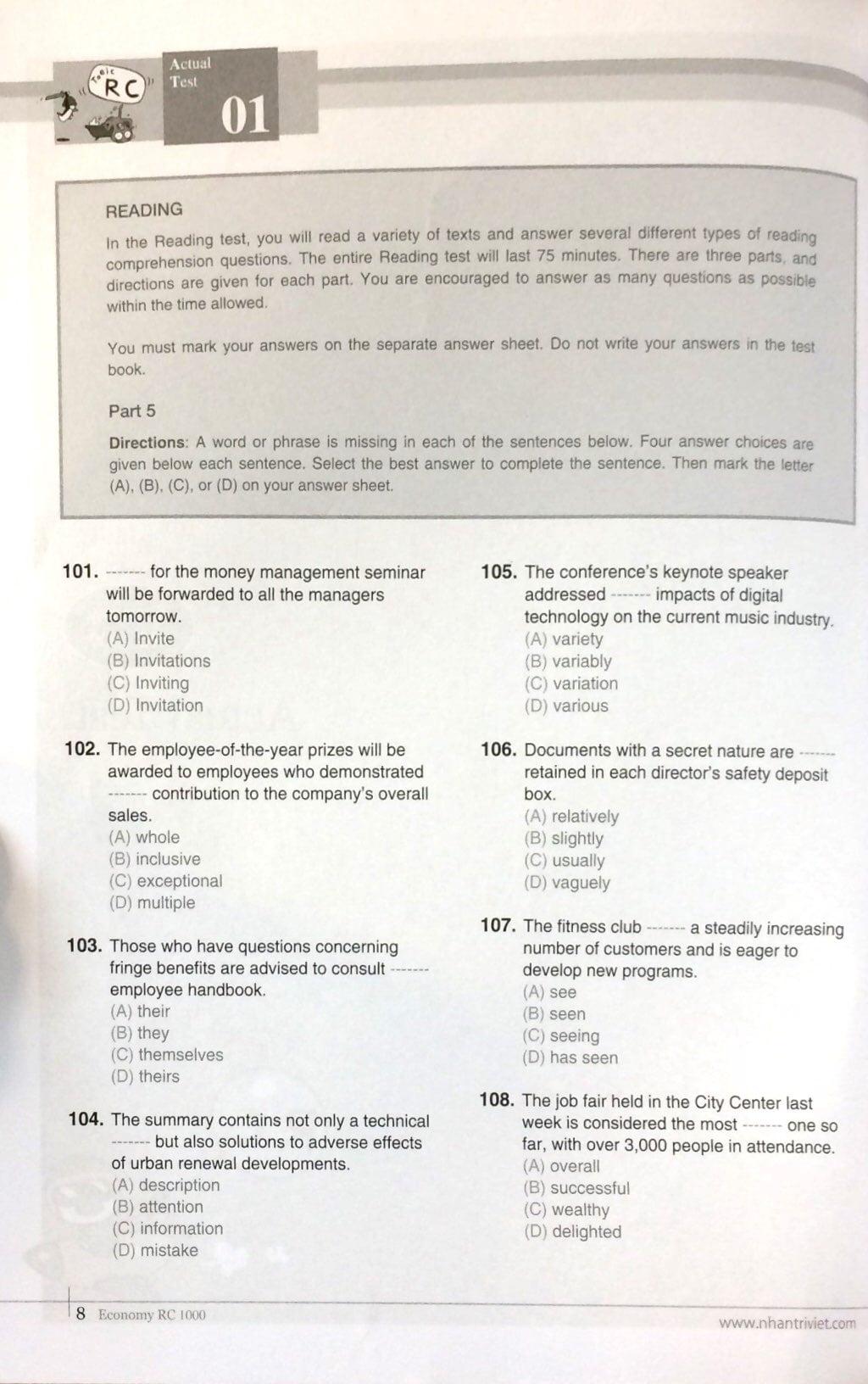 Sách Economy TOEIC RC1000 Volume 1