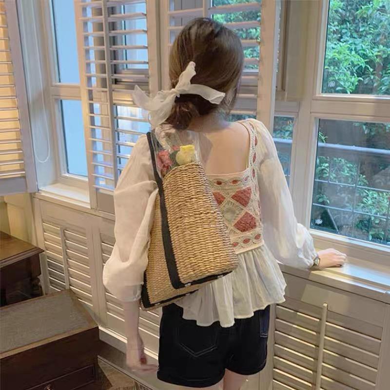 MS1115 Áo babydoll nữ đan móc phối tay voan