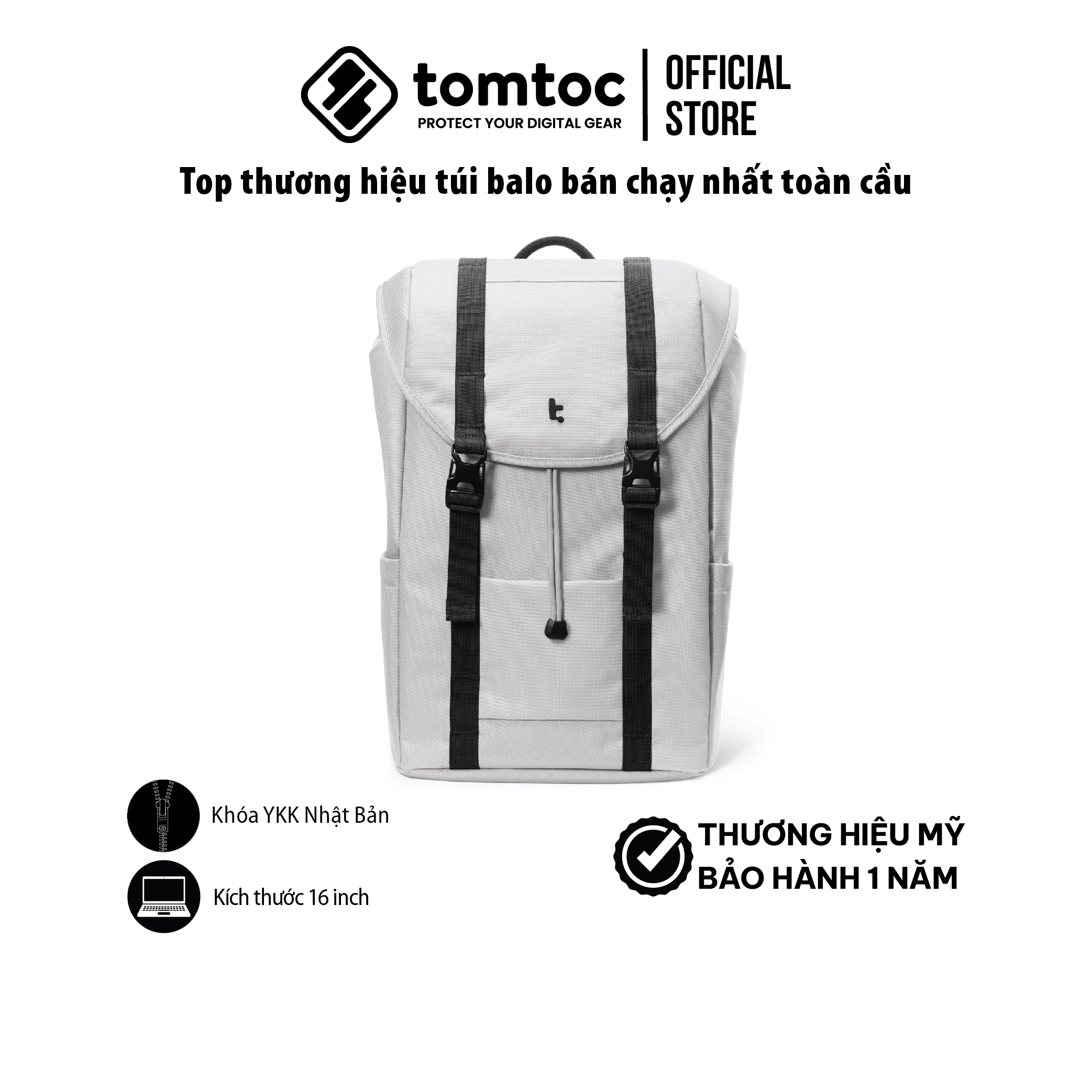 Balo Tomtoc (USA) Flap Laptop Backpack - Balo di chuyển, du lịch, thường ngày cho MacBook 13-16 inch và laptop 15.6 inch - Dung tích 22L TA1 Hàng chính hãng