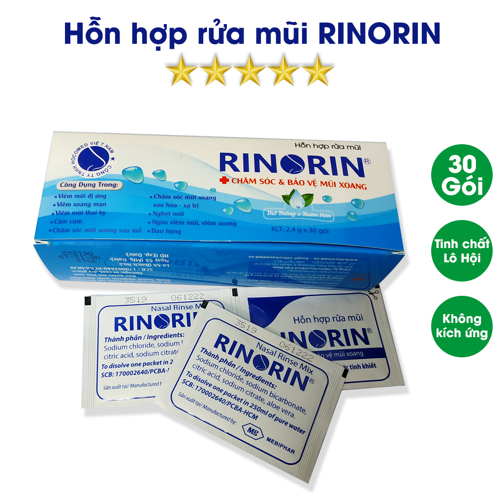 Hộp 30 gói hỗn hợp xúc họng, rửa mũi thương hiệu Rinorin - Đa dụng, nhanh chóng, tiện lợi, phù hợp cho mọi lứa tuổi