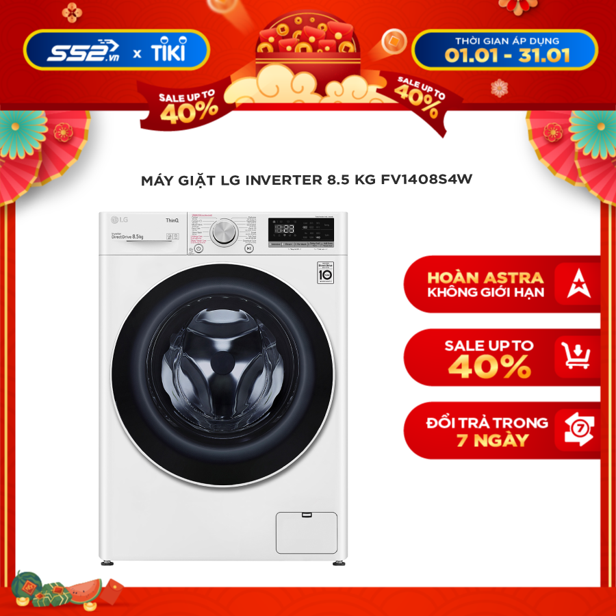 Máy giặt LG Inverter 8.5 kg FV1408S4W - Hàng chính hãng - Giao toàn quốc