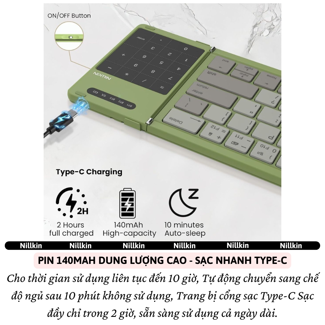 Bàn phím gấp gọn di động không dây bluetooth V5.2 tích hợp trackpad &amp; phím số hiệu Nillkin Cube Pocket - Nhỏ gọn, mỏng nhẹ, phím tắt thông minh, hỗ trợ Androids &amp; iOS, gõ thoải mái cho iPad cho iPhone, máy tính bảng, cho macbook, laptop - hàng nhập khẩu