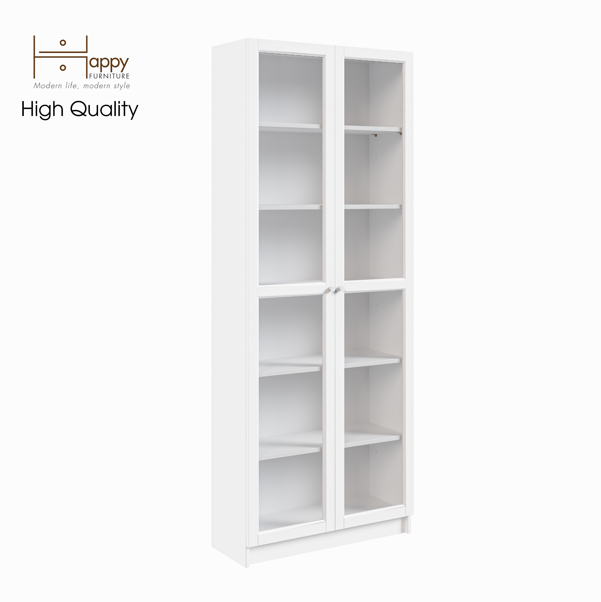[Happy Home Furniture] CATY, kệ sách 6 tầng cửa kính,  80cm x 30cm x 202cm (DxRxC), KSA_010