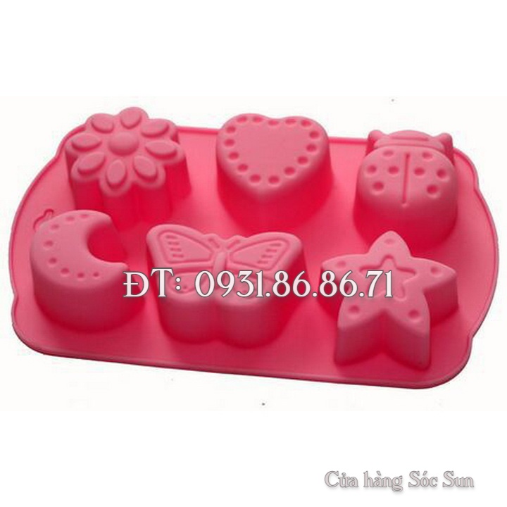 Khuôn silicon 6 hình trăng, sao, bươm bướm, cánh cam, trái tim – Mã số 1266