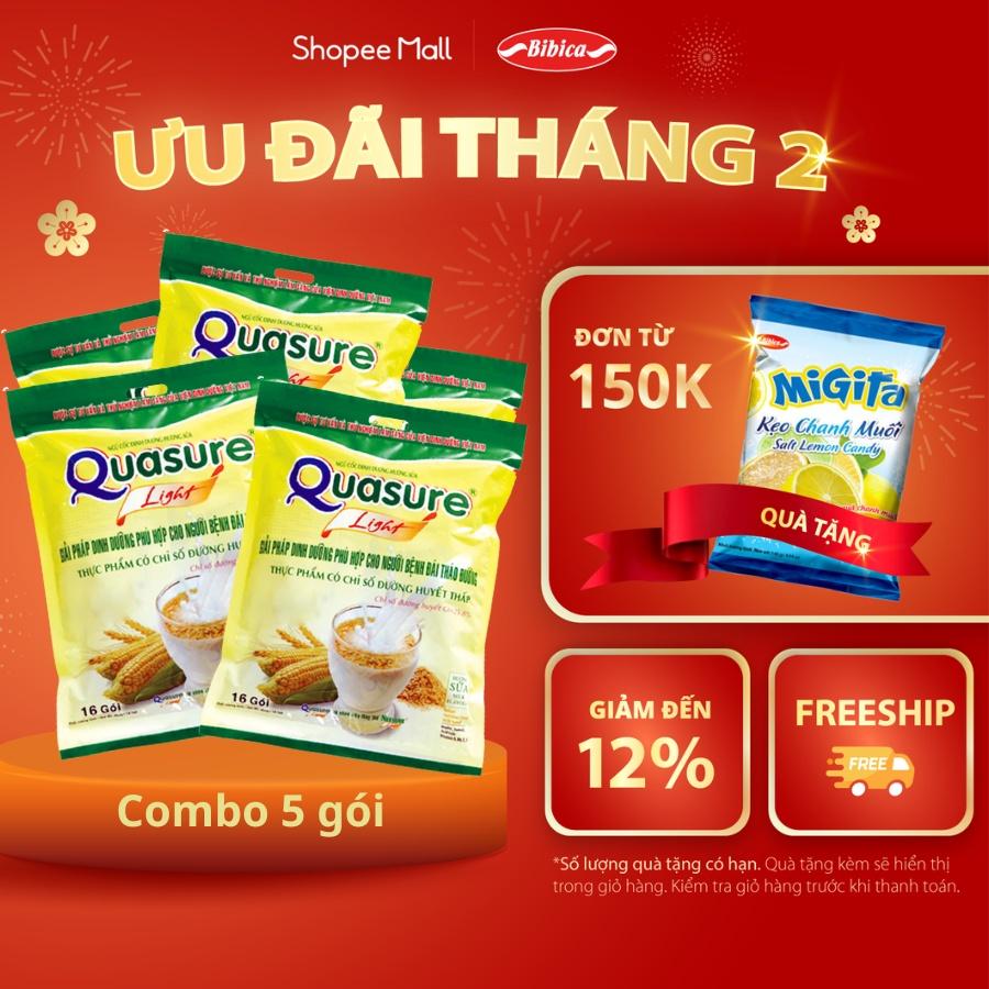 Combo 5 túi Bột ngũ cốc Quasure light túi 400 gram Bibica - Thực phẩm dành cho người ăn kiêng, người tiểu đường