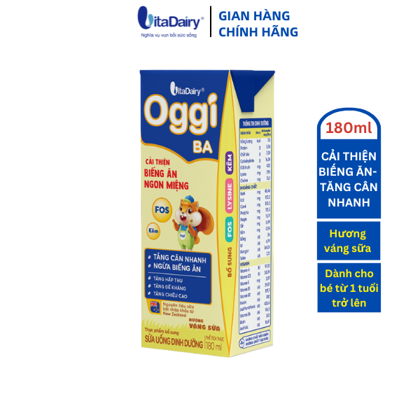 Sữa uống dinh dưỡng Oggi BA váng sữa 180ml giúp bé tăng cân nhanh , ngừa biếng ăn - VitaDairy