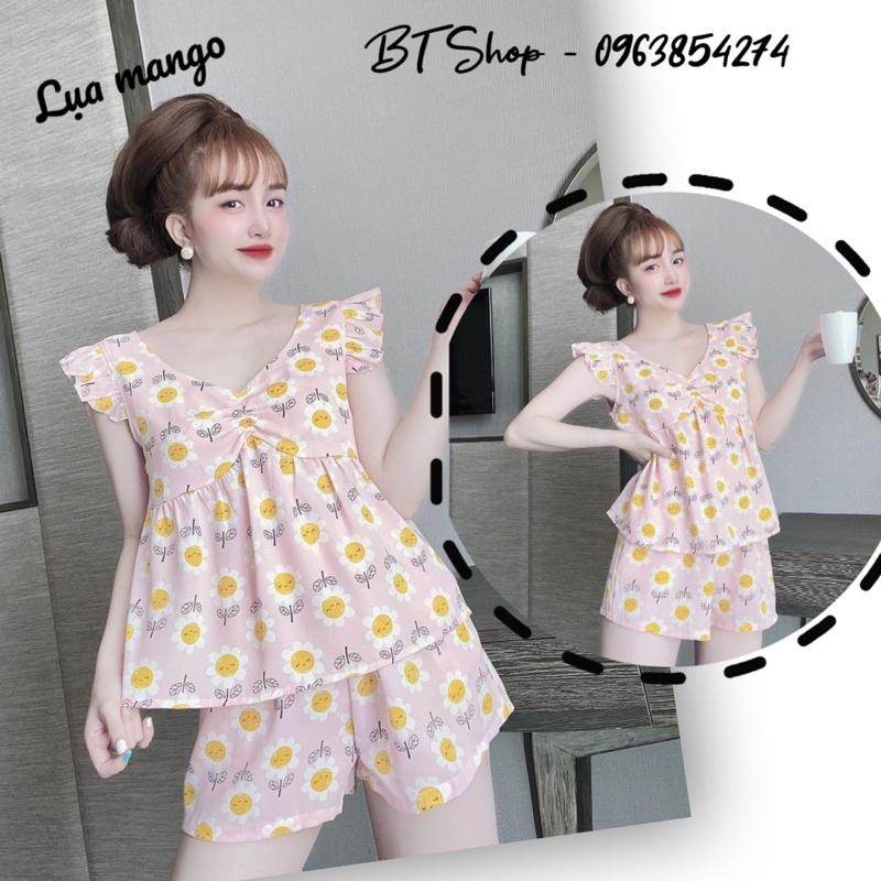 Đồ ngủ lụa mango tay cánh tiên quần đùi hoạ tiết freesize 42-57kg