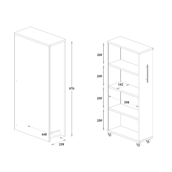 Tủ Sách Di Động Thông Minh, Tủ Sách Gỗ Đa Năng kích thước 97cm x 44,8cm x 23,8cm