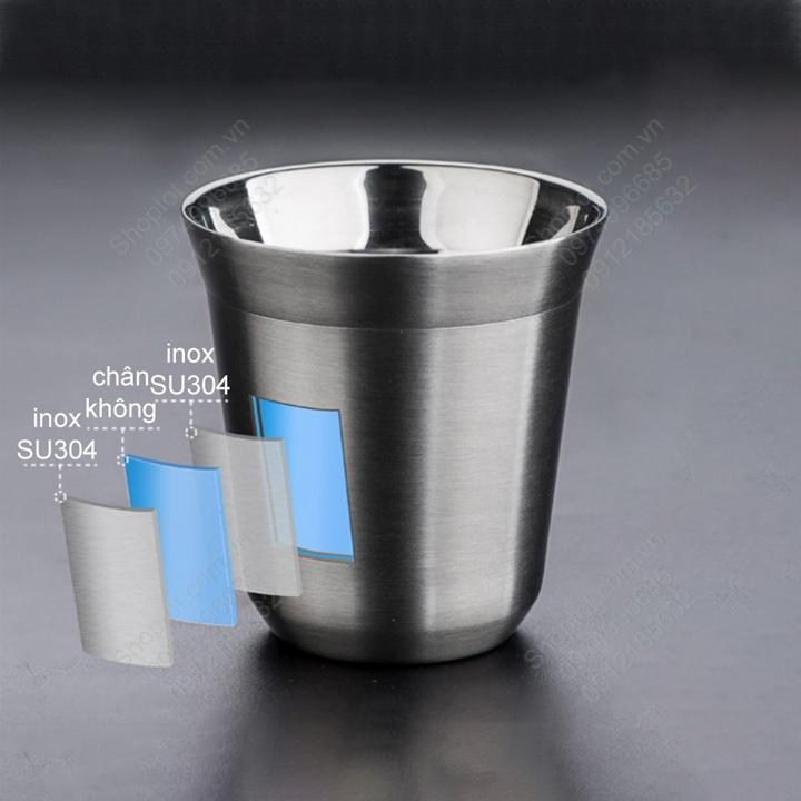 Cốc nhỏ uống cà phê, trà bằng inox 304 loại 2 lớp, 80ml