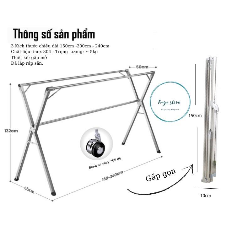 Sào Phơi Đồ Inox Thông Minh SP16, Cải Tiến Bánh Xe, Cây Gấp gọn, Giá Giàn Phơi Có Quà Tặng Móc Treo Đồ