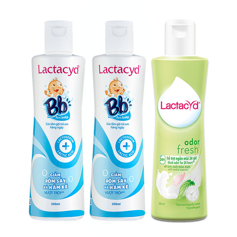 Bộ 2 chai Sữa Tắm Gội Trẻ Em Lactacyd Baby Gentle Care 250ml + 1 Dung Dịch Vệ Sinh Lactacyd Odor Fresh 250ml