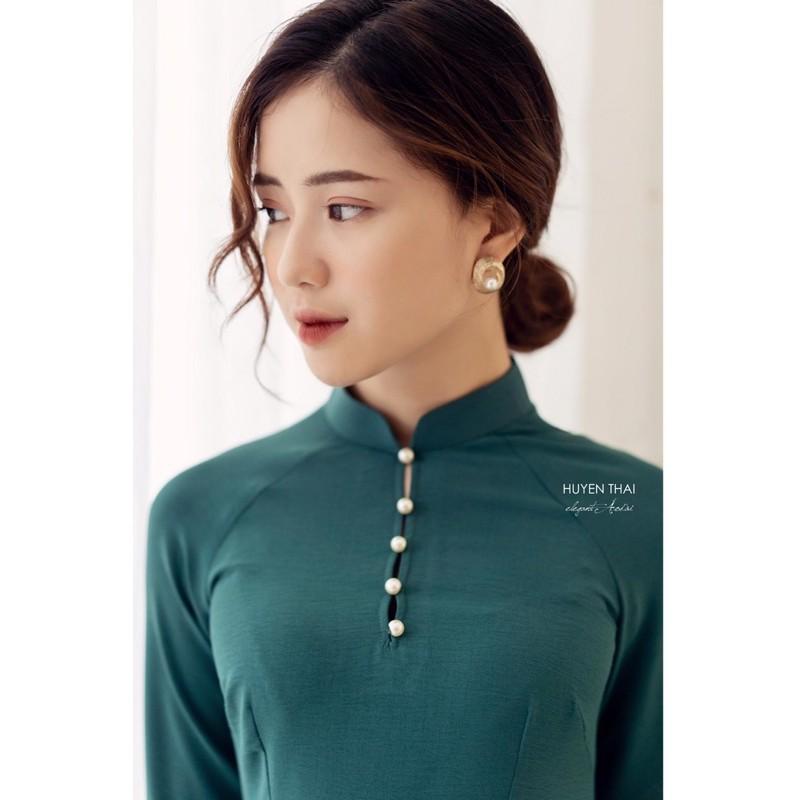 BỘ ÁO DÀI CÁCH TÂN MẪU HUYỀN THÁI/ CỔ VUÔNG V TAY LỠ CÚC BỌC VẢI CỰC SANG/ Áo Dài Hồng Hạnh