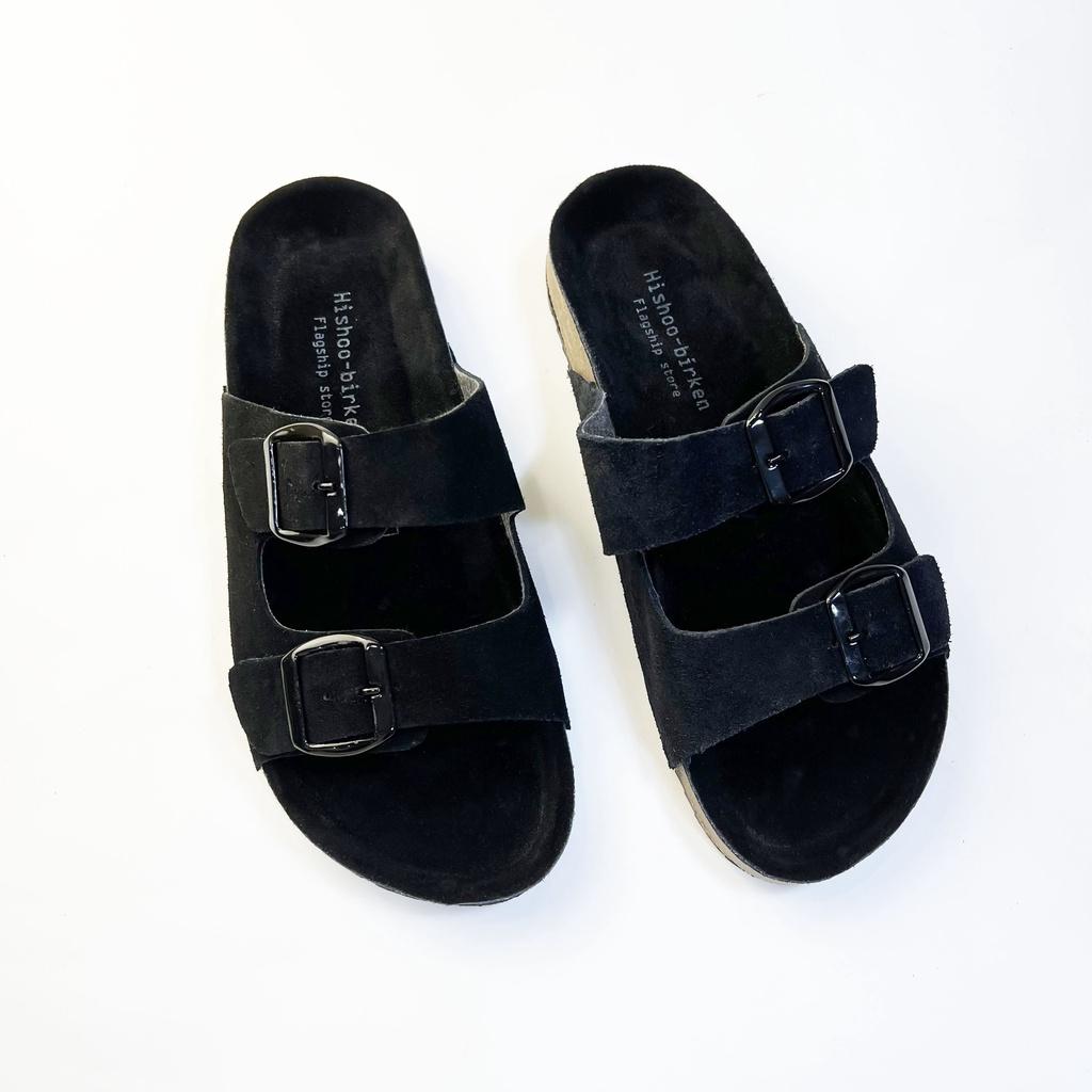 Dép đế chất liệu da bò birken nam nữ unisex quai ngang 2 khóa size 35 - 43 chính hãng Hishoo S109