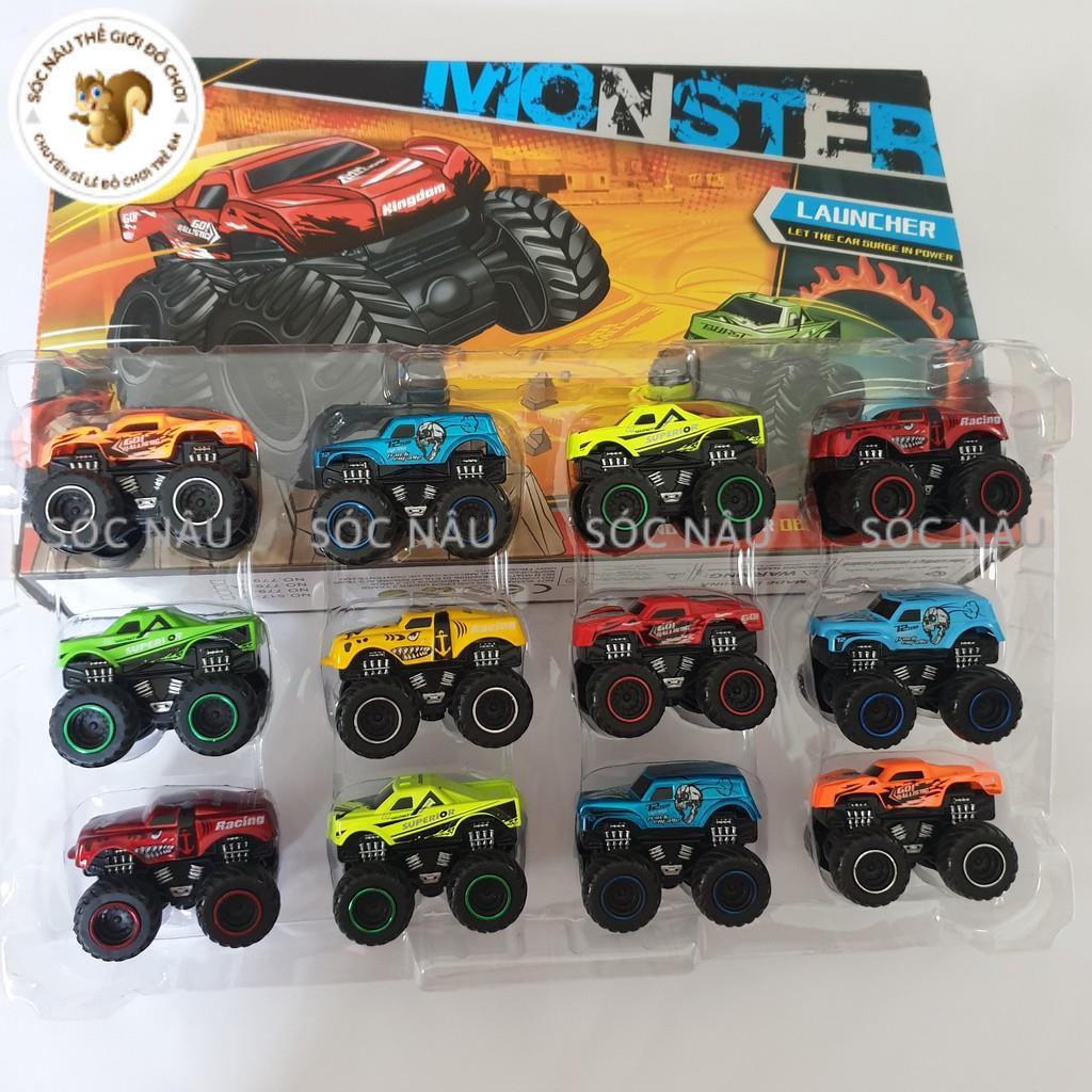 Hộp 12 xe ô tô sắt, xe quái xế monster đồ chơi chạy bánh đà siêu nhanh, siêu bền