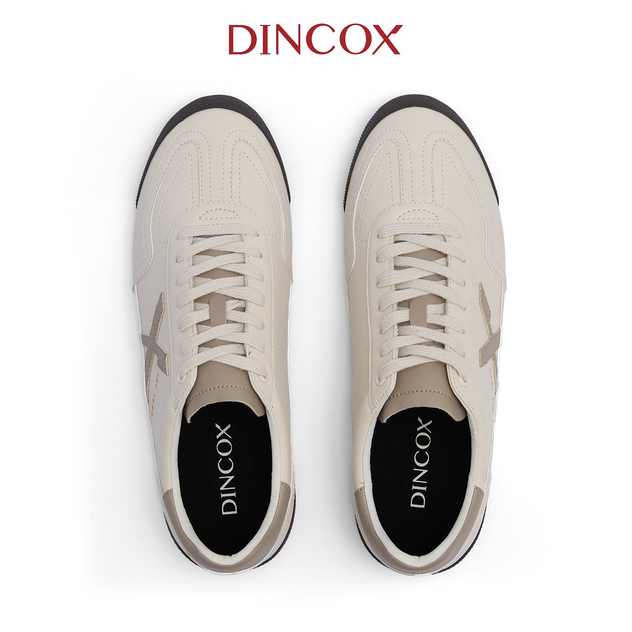 Giày Sneaker Da Nam Nữ Dincox DC47 BEIGE/TAUPE Shoes Đế Bằng, Bền Và Nhẹ Hơn