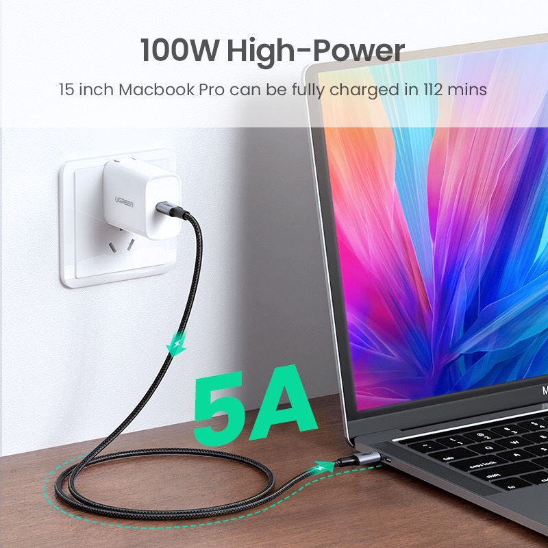 Cáp sạc nhanh 60W USB Type-C to Type-C dài 2M bọc nylon Ugreen 50152 cao cấp hàng chính hãng