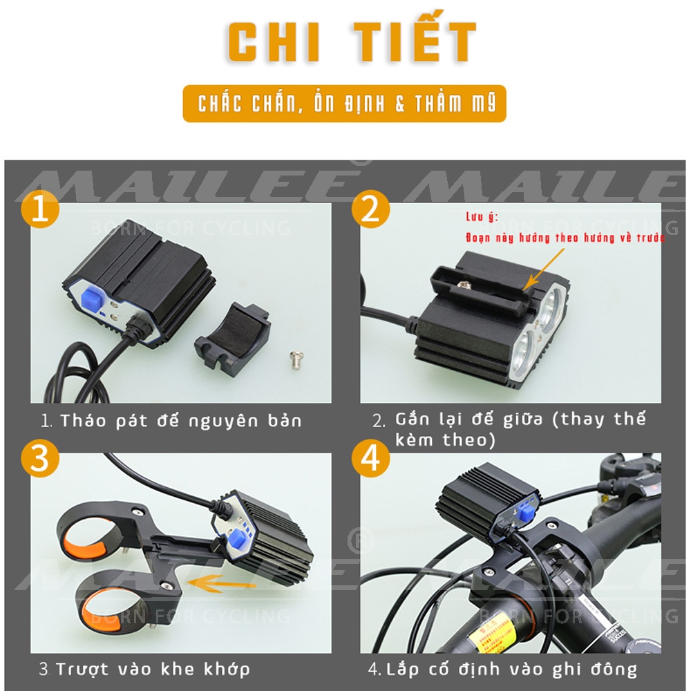 Pát Giữa Ghi Đông Xe Đạp CDTR-ML (Chân Đế Trượt) Cho Đèn Pin, Đèn Pha Xe Đạp (có kèm rãnh trượt để thay) Giúp Tiết Kiệm Không Gian Mai Lee 